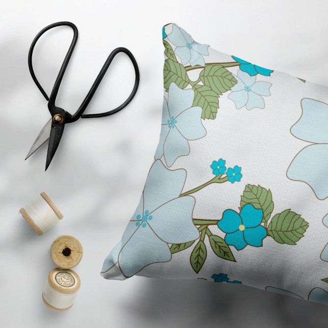 Blue Flowers, Floral Pattern, Pattern Of Flowers Pillowcase (Creator Uploaded)