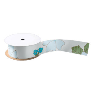 Blue Flowers, Floral Pattern, Pattern Of Flowers Satin Ribbon