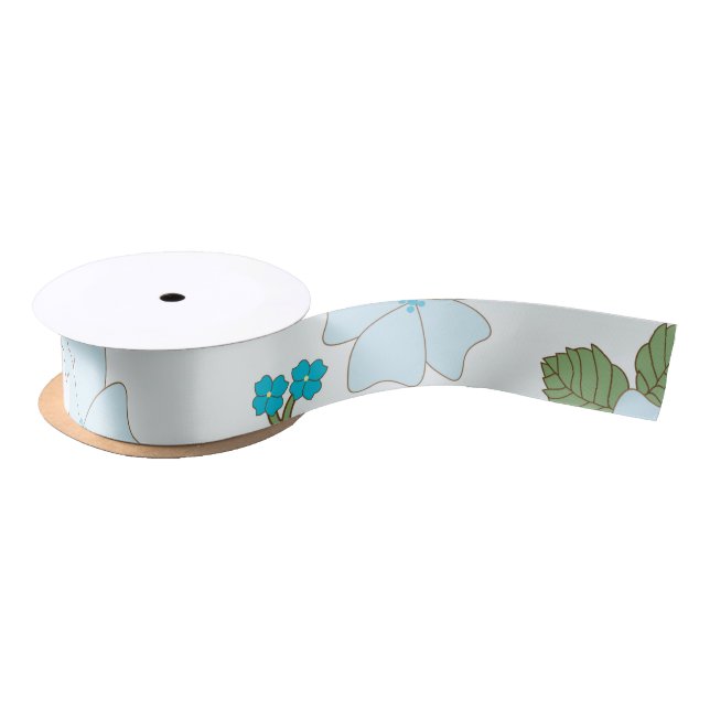 Blue Flowers, Floral Pattern, Pattern Of Flowers Satin Ribbon (Spool)