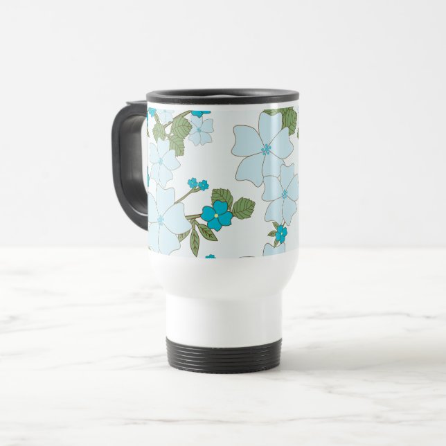 Blue Flowers, Floral Pattern, Pattern Of Flowers Travel Mug (Front Left)