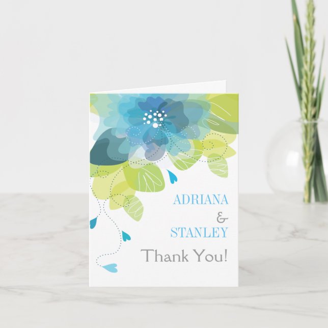 Blue flowers floral spring wedding Thank You photo Card (Front)