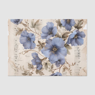 Blue flowers floral vintage music sheet ephemera