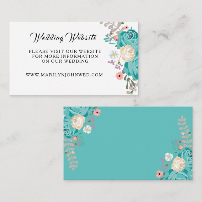 Blue Flowers Floral Wedding Wesbsite Details  Enclosure Card (Front/Back)