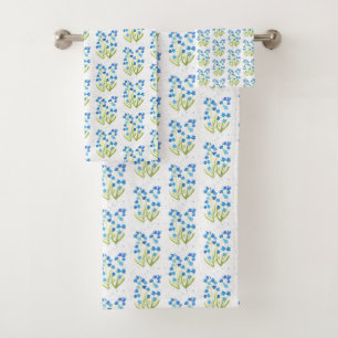 Blue flowers Forget Me Not Garden Watercolor Bath Towel Set
