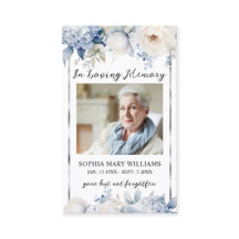 Blue Flowers Funeral Memorial Prayer Photo Card