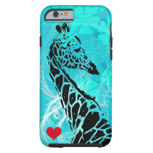 Blue Flowers Giraffe with Red Heart Tough iPhone 6 Case