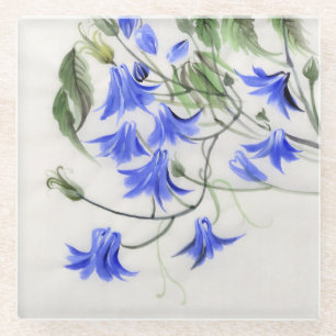 Blue Flowers Glass Coaster