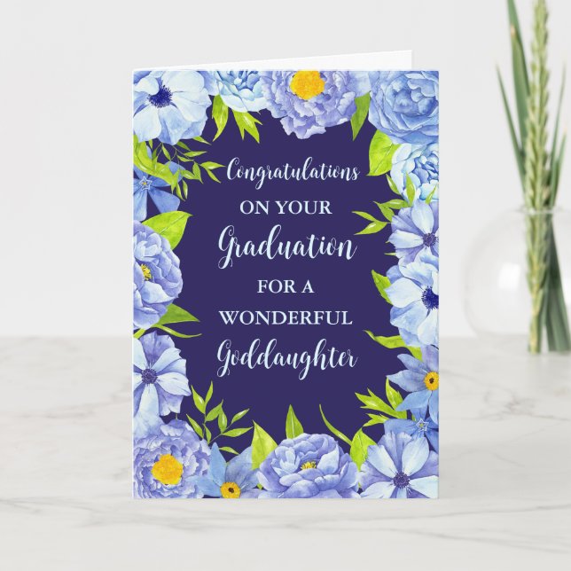 Blue Flowers Goddaughter Congratulations Card (Front)