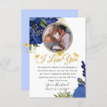 Blue Flowers Gold Photo Wife Anniversary Card<br><div class="desc">A great way to show and express your love to your wife or lover. A fully customisable anniversary card for your lovely woman/girl.</div>