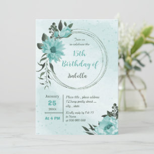 blue flowers greenery botanical birthday invitation