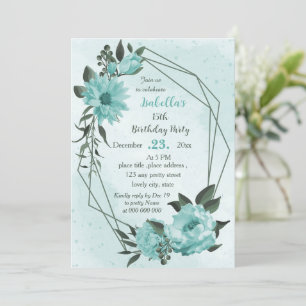 blue flowers greenery botanical birthday invitation