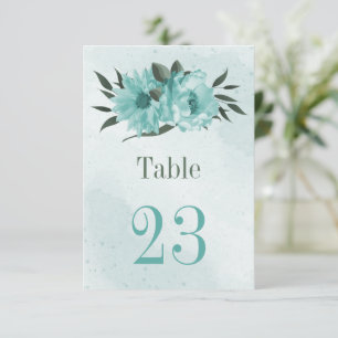 blue flowers greenery botanical table number