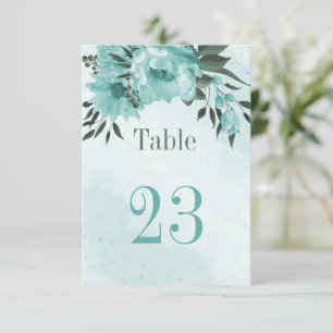 blue flowers greenery botanical table number
