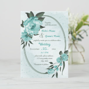 blue flowers greenery geometric wedding invitation