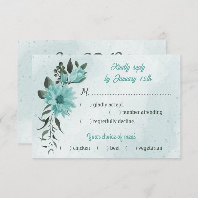  blue flowers greenery meal choice RSVP card (Front/Back)