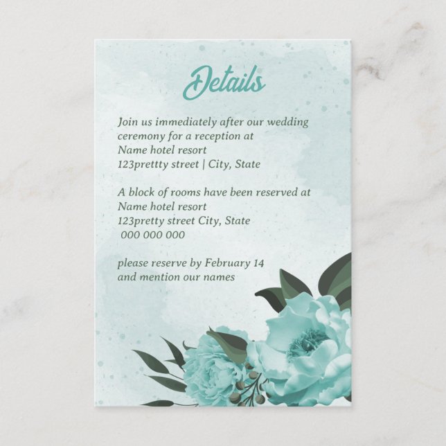  blue flowers greenery wedding enclosure card (Front)
