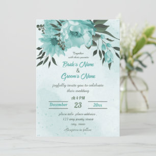  blue flowers greenery wedding  invitation