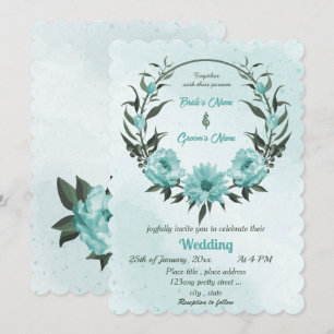 blue flowers greenery wedding invitation