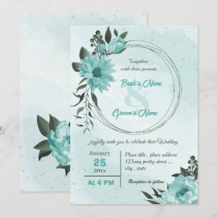  blue flowers greenery wedding  invitation