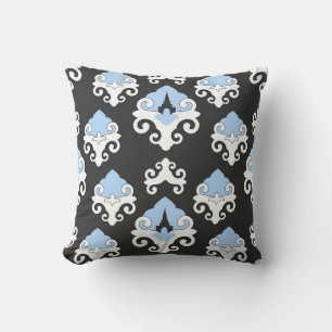 Blue Flowers Grey Background Pattern Cushion
