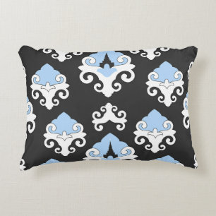 Blue Flowers Grey Background Pattern Decorative Cushion