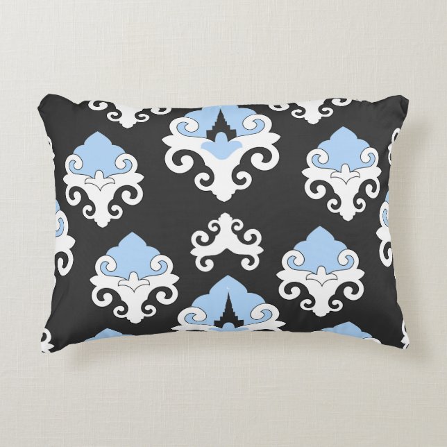 Blue Flowers Grey Background Pattern Decorative Cushion (Front)