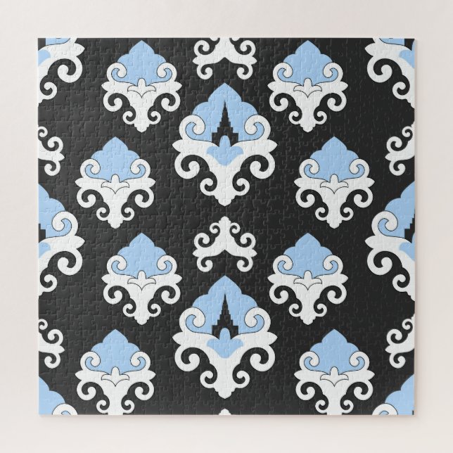 Blue Flowers Grey Background Pattern Jigsaw Puzzle (Vertical)