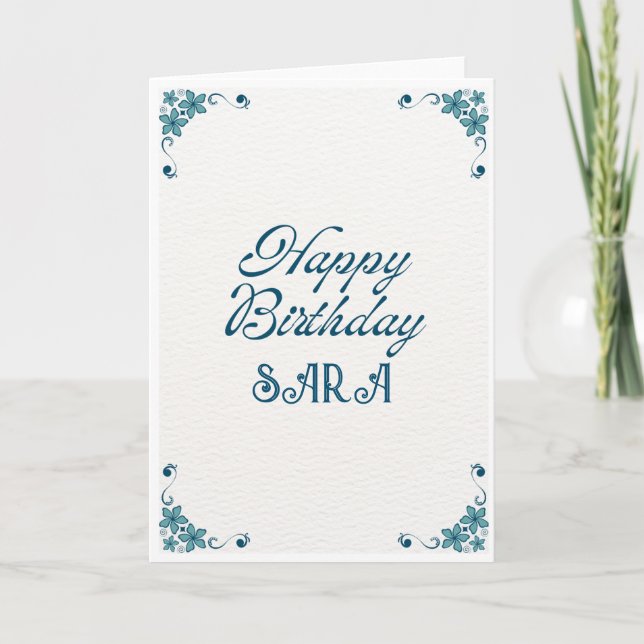 Blue Flowers Happy Birthday Card (Front)