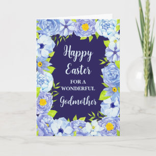 Blue Flowers Happy Easter Godmother Holiday Card