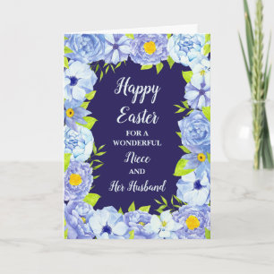 Blue Flowers Happy Easter Niece and Her Husband Holiday Card