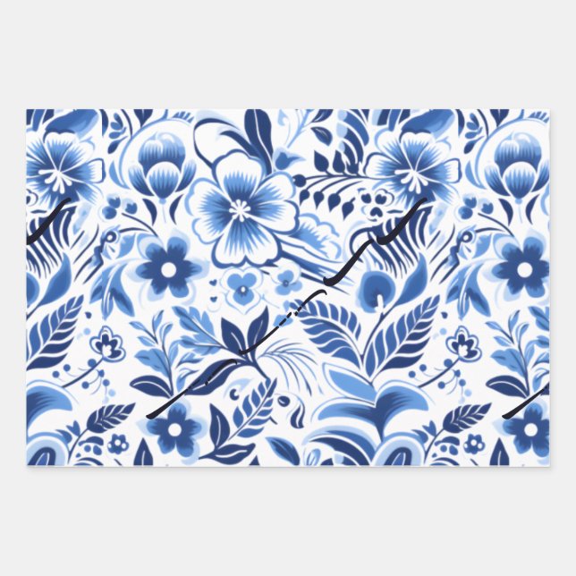 blue flowers hawaiian wrapping paper sheet (Front)