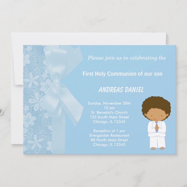 Blue Flowers Holy Communion Invitation (Front)