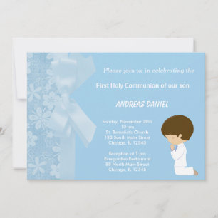 Blue Flowers Holy Communion Invitation