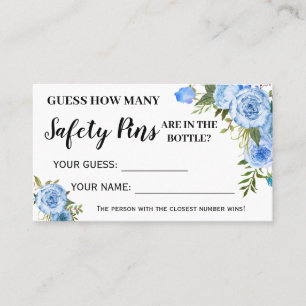 Blue Flowers How Many Safety Pins Baby Game Card