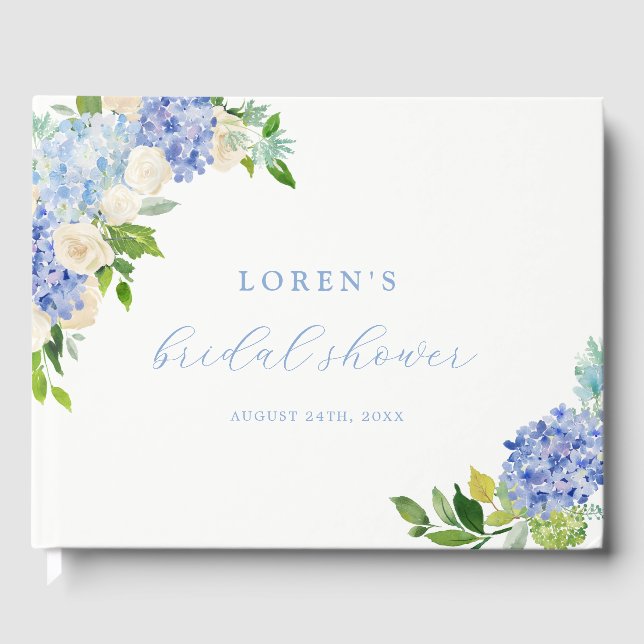 Blue Flowers Hydrangea Bridal Shower Guest Book (Front)