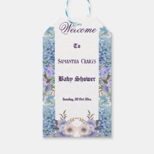 Blue Flowers Hydrangea Purple Lilac Baby Shower Gift Tags