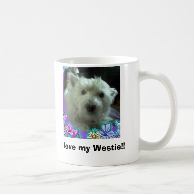 blue flowers, I love my Westie!! Coffee Mug (Right)