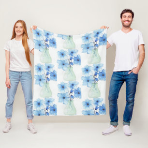 Blue flowers in a vase Note Cards Fleece Blanket