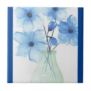 Blue flowers in a vase Note Cards Tile