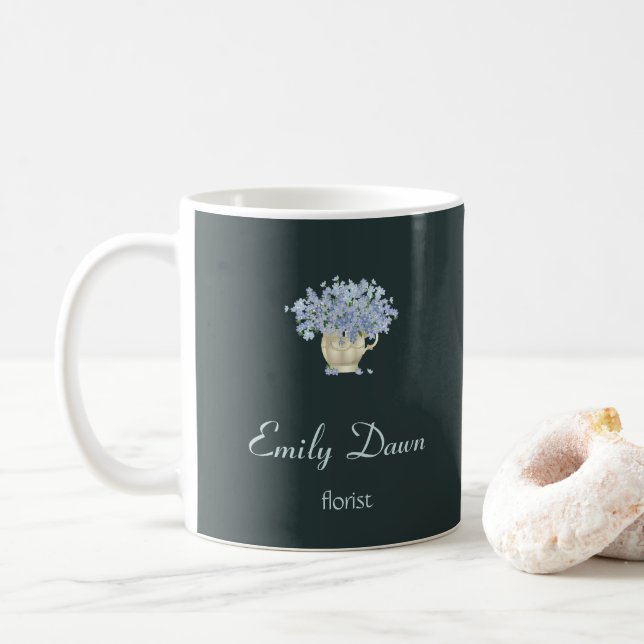 Blue flowers in vase grey coffee mug (With Donut)