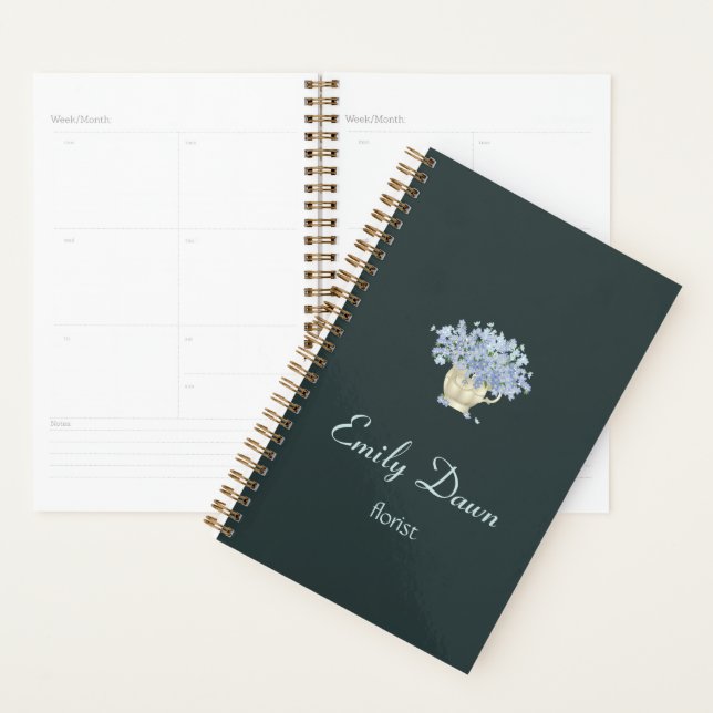 Blue flowers in vase grey planner (Display)