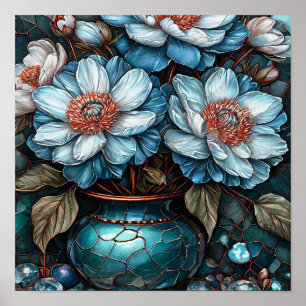 💙 Blue Flowers In Vase Still Life Elegant Floral  Poster