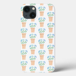 Blue Flowers in Woven Pots iPhone 13 Case