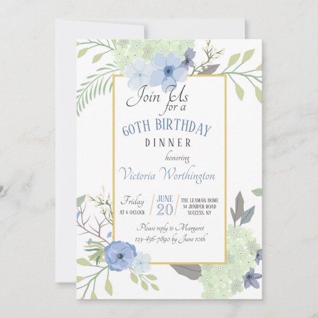 Blue Flowers Invitation (Front)