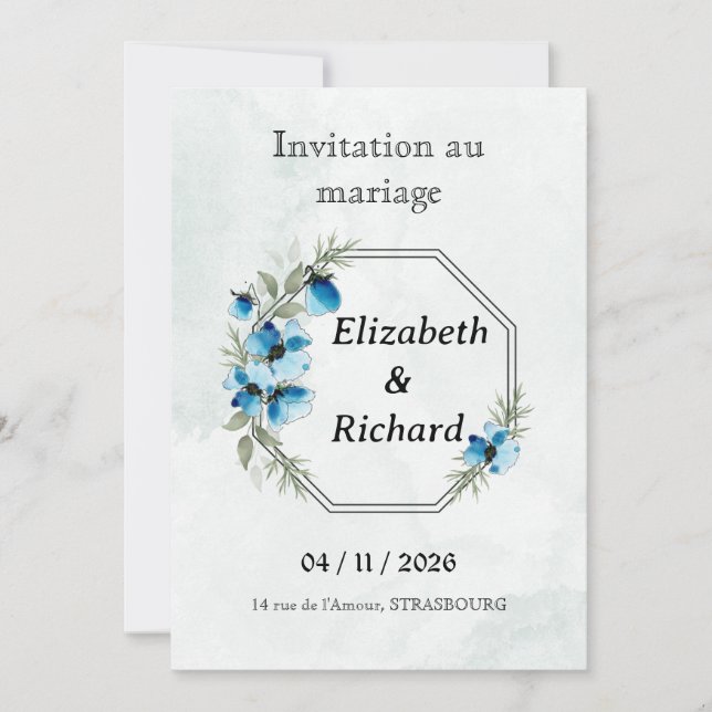 "Blue Flowers" Invitation (Front)