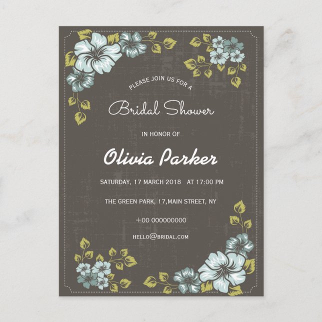 blue flowers invitation bridal shower postcards (Front)