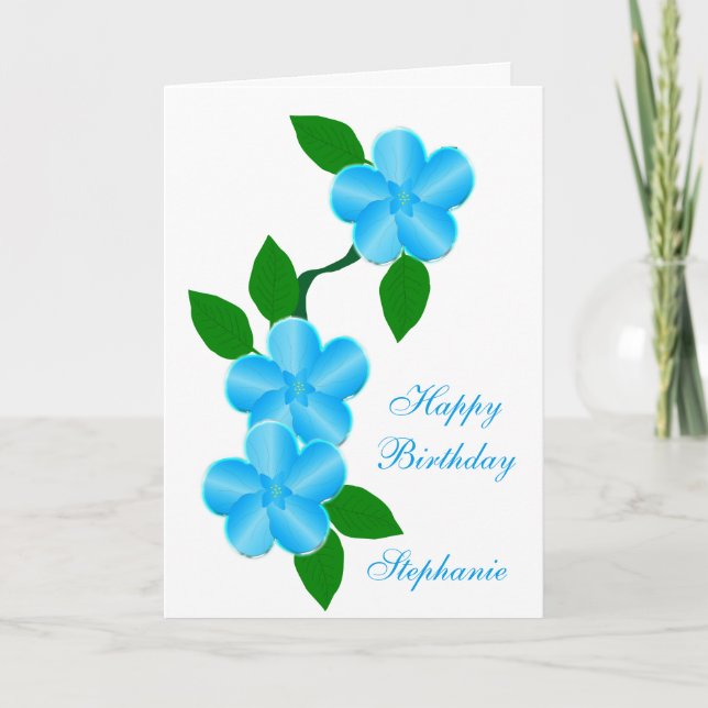 Blue Flowers Just Add Name Birthday Card (Front)