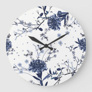 Blue flowers large clock
