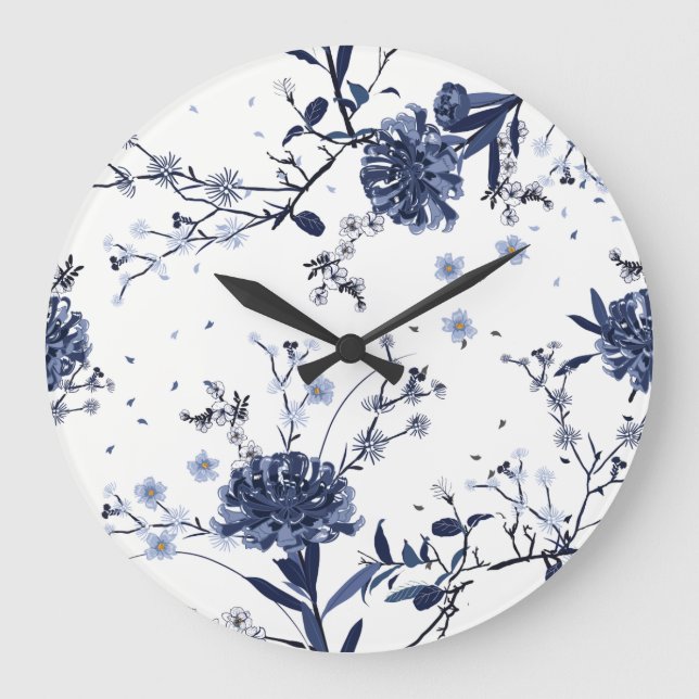Blue flowers large clock (Front)