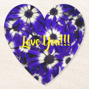 Blue Flowers Love Ya Paper Coaster